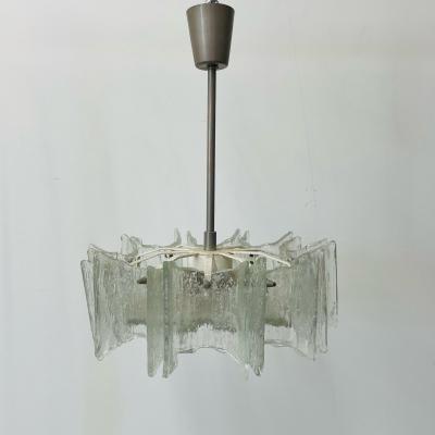 Small Swedish Mid Century Modern Chandelier Pendant Slumped Glass and Brass