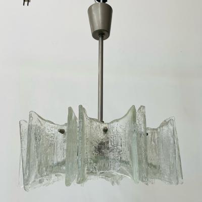 Small Swedish Mid Century Modern Chandelier Pendant Slumped Glass and Brass