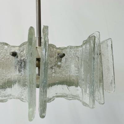 Small Swedish Mid Century Modern Chandelier Pendant Slumped Glass and Brass