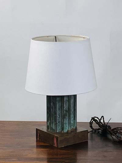 Small Verdigris Bronze and Brass Neoclassical Column Lamp