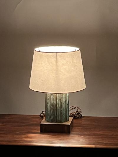 Small Verdigris Bronze and Brass Neoclassical Column Lamp