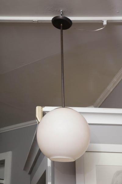 Small Vintage Milk Glass Globe Pendant with Antique Brass Canopy
