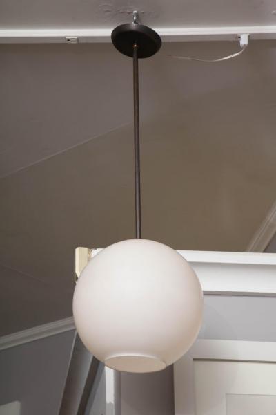 Small Vintage Milk Glass Globe Pendant with Antique Brass Canopy