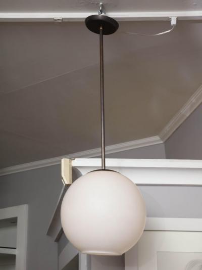 Small Vintage Milk Glass Globe Pendant with Antique Brass Canopy