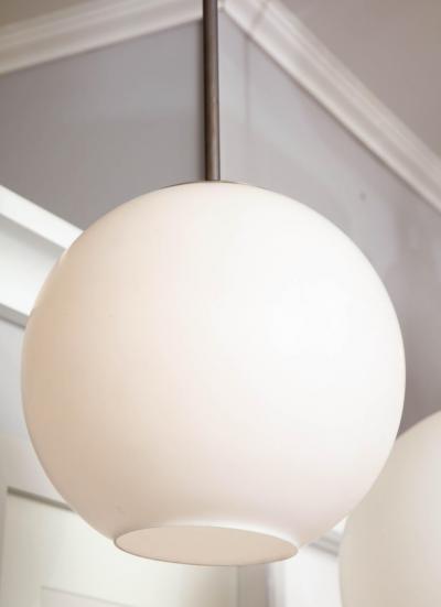 Small Vintage Milk Glass Globe Pendant with Antique Brass Canopy