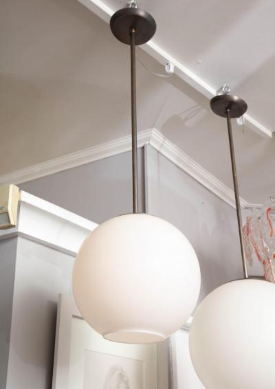 Small Vintage Milk Glass Globe Pendant with Antique Brass Canopy