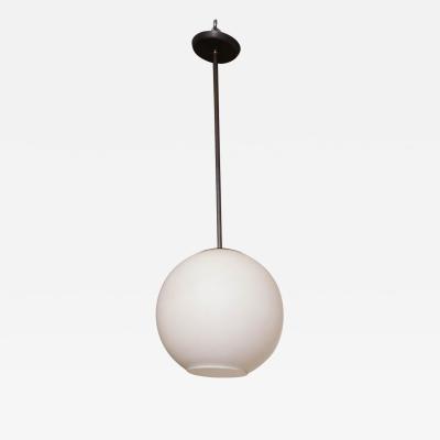 Small Vintage Milk Glass Globe Pendant with Antique Brass Canopy