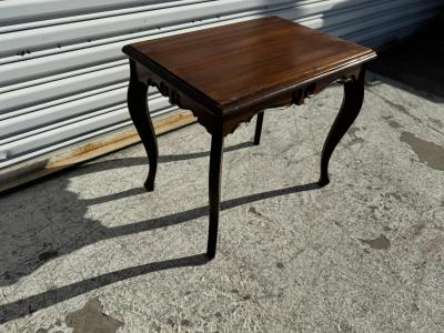 Small Walnut Side Table with Glass Top Serving Tray