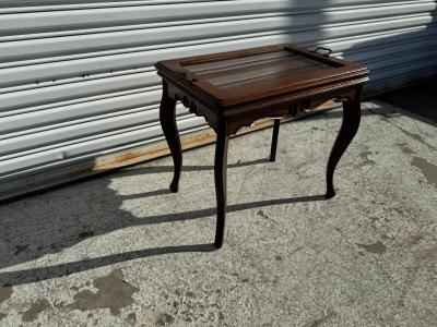 Small Walnut Side Table with Glass Top Serving Tray