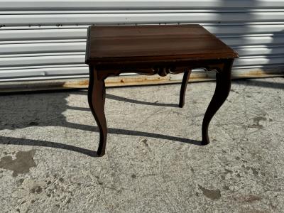 Small Walnut Side Table with Glass Top Serving Tray