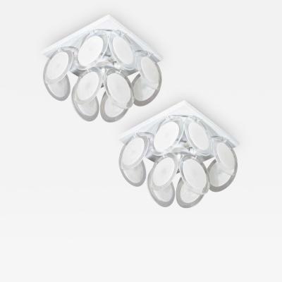 Small White Murano Glass Disc Flush Mount in the Manner of Vistosi