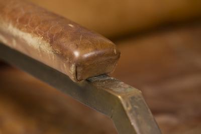 Small brass and leather bench seat France circa 1940