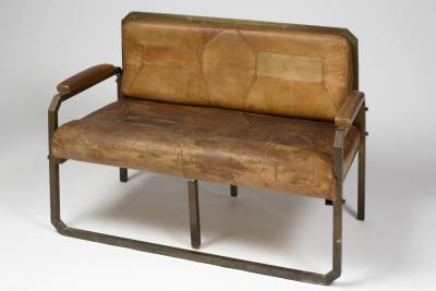 Small brass and leather bench seat France circa 1940