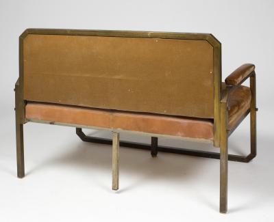 Small brass and leather bench seat France circa 1940