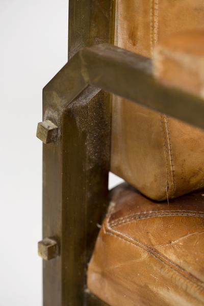 Small brass and leather bench seat France circa 1940