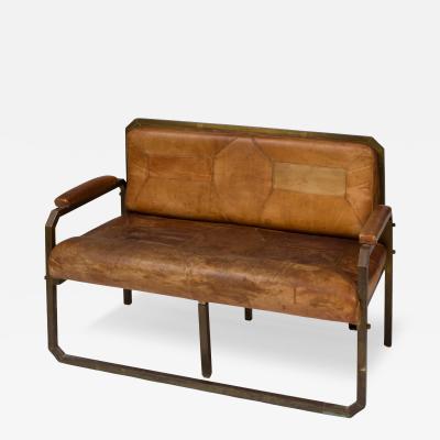 Small brass and leather bench seat France circa 1940