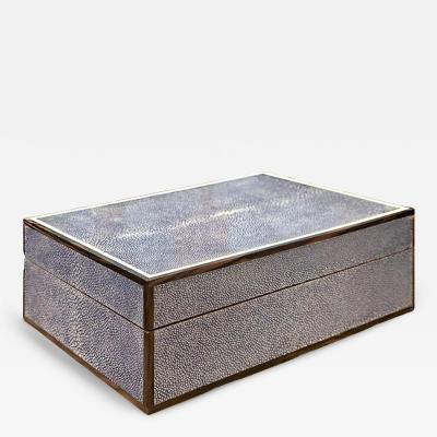SmallSky Blue Shagreen and Macassar Ebony Box with Bone Inlay