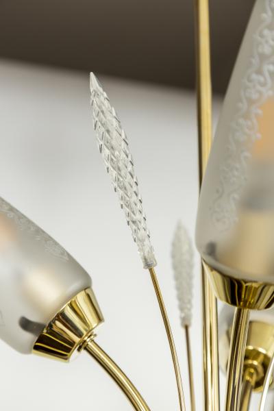 Smaller Mid Century Italian Conical Shaped Glass Brass Chandelier