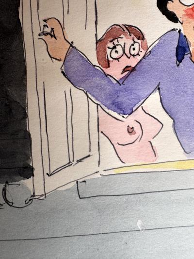 Smilby Smilby Unfaithful Wife Naked Lover Playboy Cartoon Original Watercolor Signed