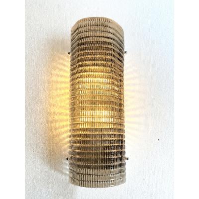 Smoked Diamanted Rectangular Murano Glass Wall Sconce Set of Two