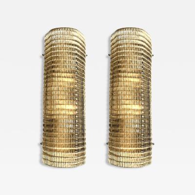 Smoked Diamanted Rectangular Murano Glass Wall Sconce Set of Two