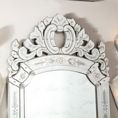 Smoked Venetian Mirror with Reversed Etching and Chain Beveling