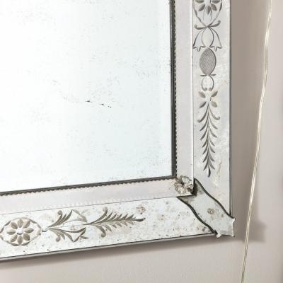 Smoked Venetian Mirror with Reversed Etching and Chain Beveling