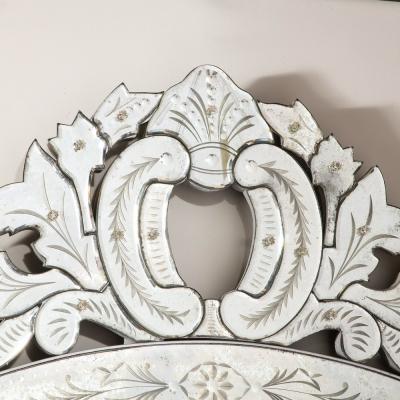 Smoked Venetian Mirror with Reversed Etching and Chain Beveling