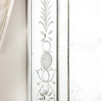 Smoked Venetian Mirror with Reversed Etching and Chain Beveling