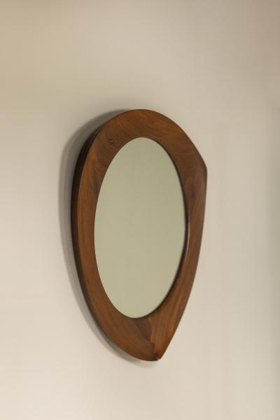Smoothly Shaped Triangular Teak Mirror by Campo e Graffi Italy 1960s