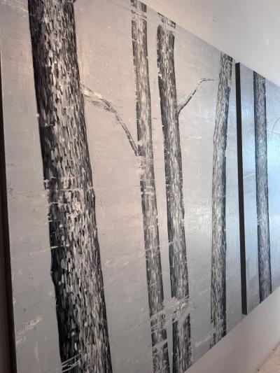 Snowy Forest Tryptich Trio of Douglas Cartmel Abstract Oil Paintings on Linen
