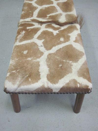 Sober French Mid Century Modern Bench Covered in Giraffe Skin