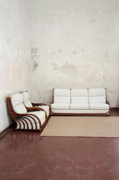Sofa and Armchair Set in Bamboo 1970s