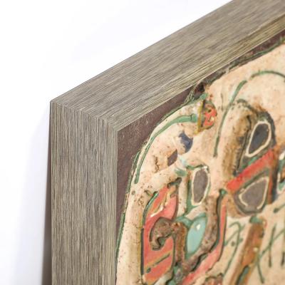 Sofia Kisselov Mid Century Abstract Israeli Earthenware Plaque in Burnt Umber Cream Red Hues
