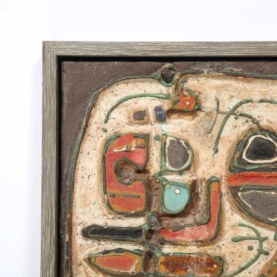 Sofia Kisselov Mid Century Abstract Israeli Earthenware Plaque in Burnt Umber Cream Red Hues