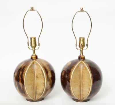Soholm Stentoj Danish Modern Brown Tan Ceramic Lamps