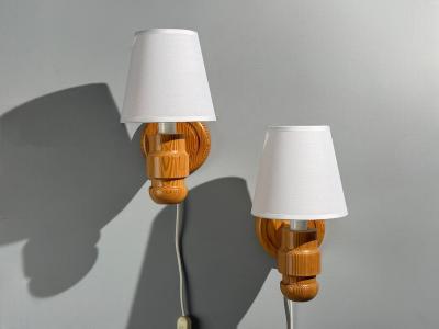 Solbackens Svarveri Wall Lights Pine Fabric Sweden 1960s
