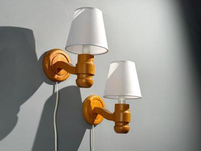 Solbackens Svarveri Wall Lights Pine Fabric Sweden 1960s