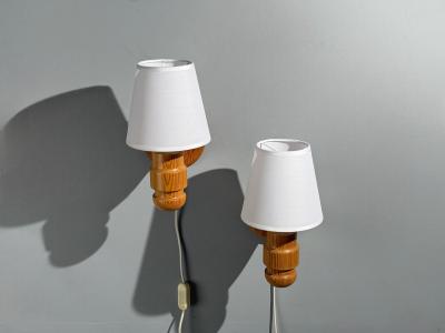Solbackens Svarveri Wall Lights Pine Fabric Sweden 1960s