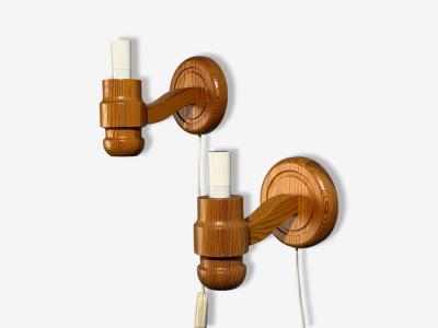 Solbackens Svarveri Wall Lights Pine Fabric Sweden 1960s