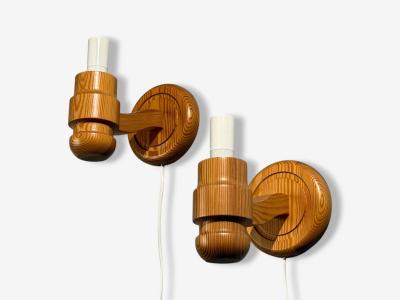 Solbackens Svarveri Wall Lights Pine Fabric Sweden 1960s