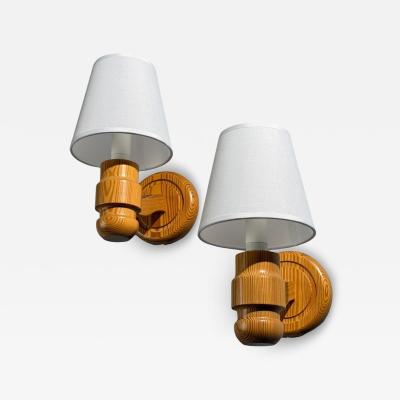 Solbackens Svarveri Wall Lights Pine Fabric Sweden 1960s