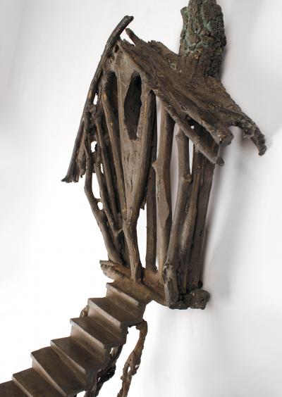 Solid Cast Bronze Brutalist Tree House Sculpture