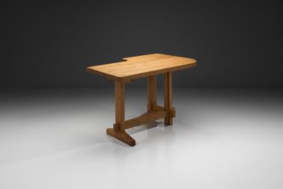 Solid Oak Architects Desk France 1960s