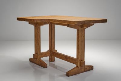 Solid Oak Architects Desk France 1960s