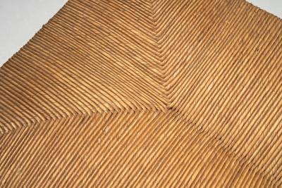 Solid Oak Bench With Turned Legs and a Woven Straw Seat France 20th Century