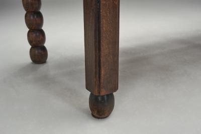 Solid Oak Bench With Turned Legs and a Woven Straw Seat France 20th Century