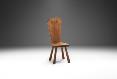 Solid Oak Brutalist Chair France ca 1940s