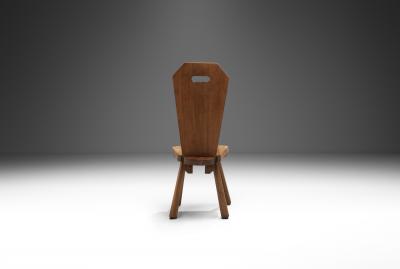 Solid Oak Brutalist Chair France ca 1940s