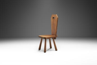 Solid Oak Brutalist Chair France ca 1940s